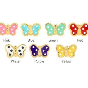 Solid 14k Yellow Gold Enamel 7x4.5mm Butterfly Baby Screw Back Earrings